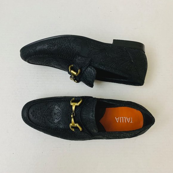 $150 Tallia Men Patrizio Bit Loafers Leather Black Embossed Embroidery Size 8.5M main image 9